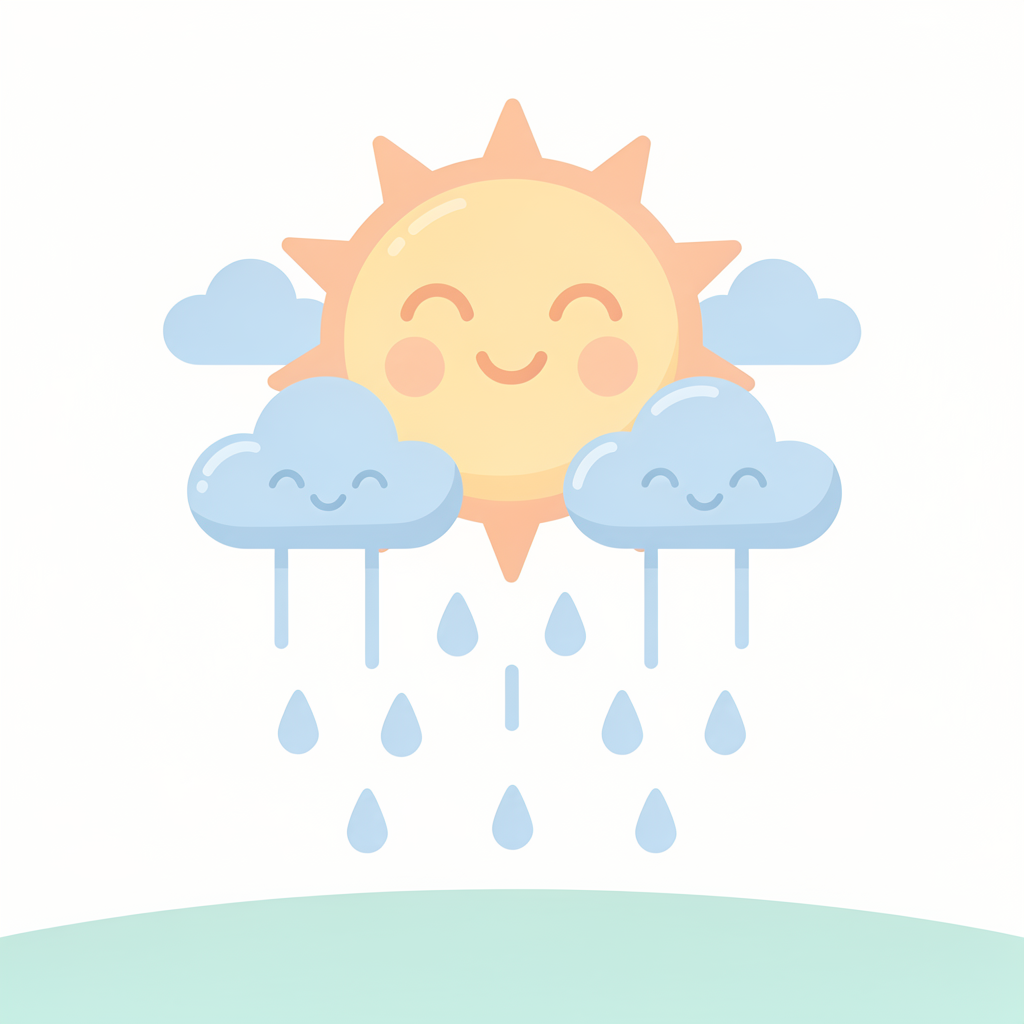 El ciclo del agua con sol, nubes y lluvia
